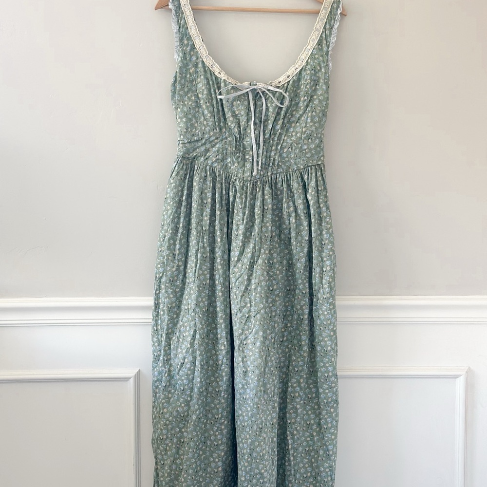 Christy Dawn Green Floral Dress with Lace Detail - Picture 2 of 6